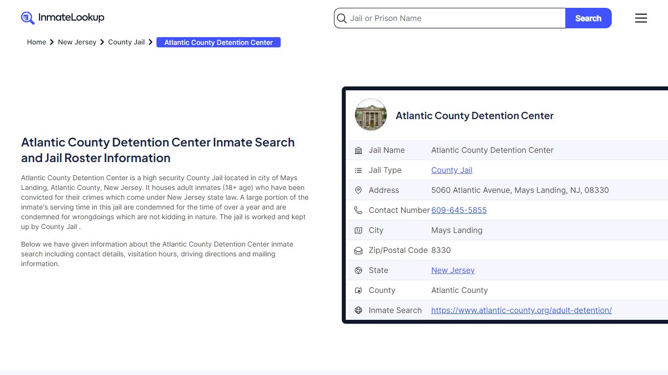 Atlantic County Detention Center Inmate Search, Jail ... - Inmate Lookup